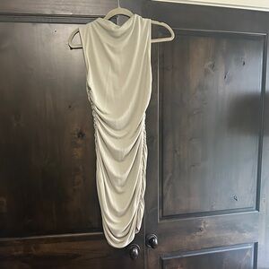 Ruched Sleeveless Draped Midi Dress - light sage